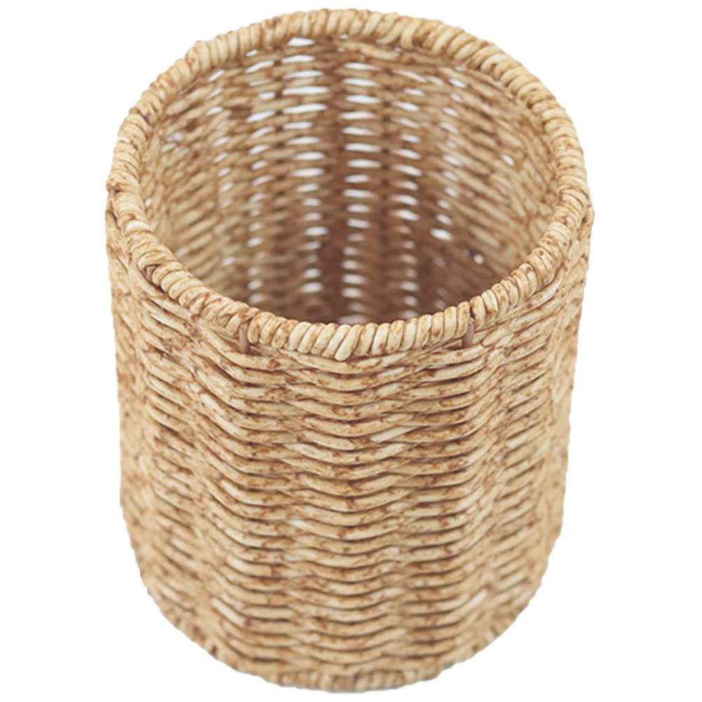 

Simulated Rattan Pen Cup Pencil Holder For Desk Makeup Brush Storage Desktop Organizer Plastic Round Pencil Pot Office Pen Stand