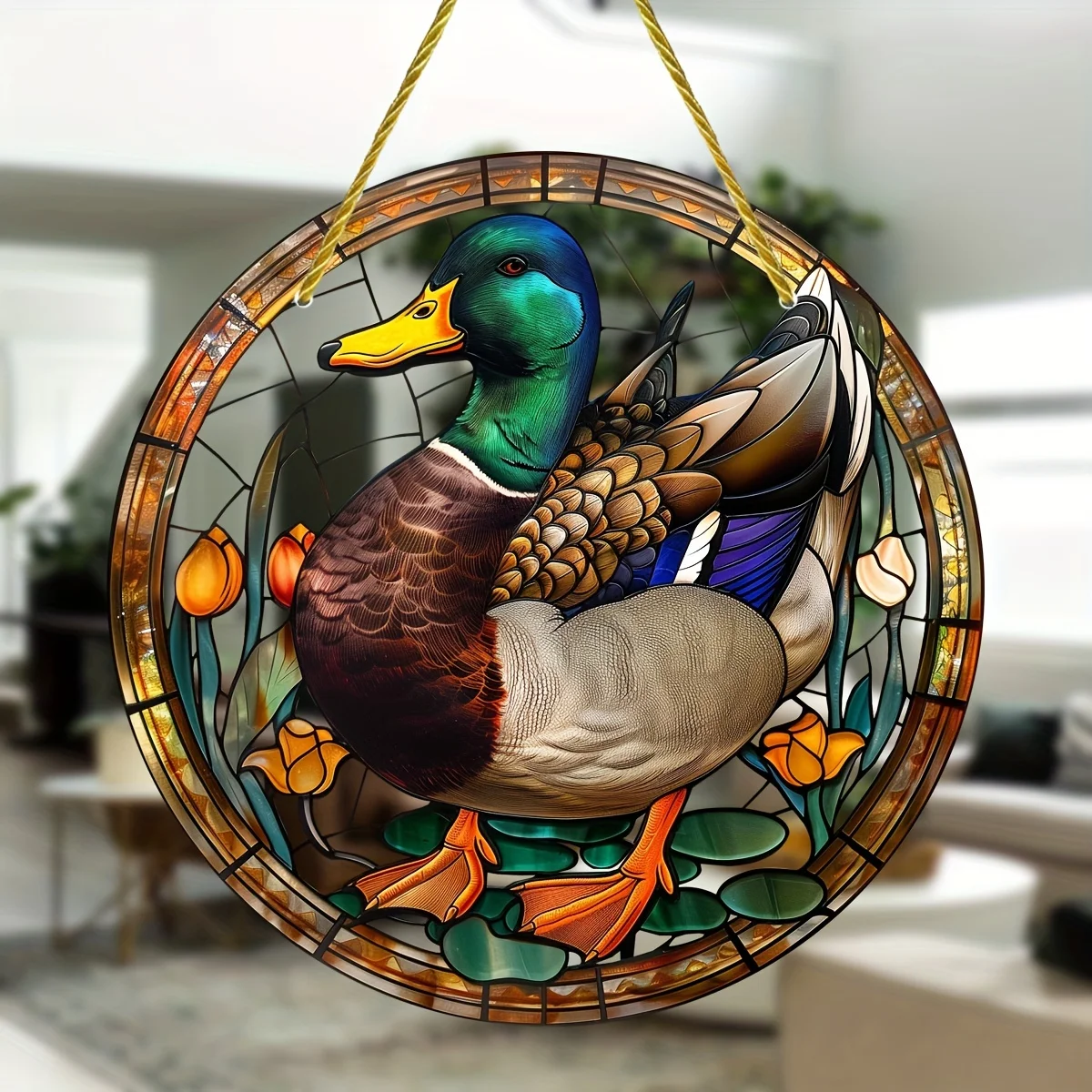 Mallard Stained Window Hanging Light Catcher,Round Acrylic Sign,Suitable for All Season,Porch,Window Hanging Decor,Home Decor