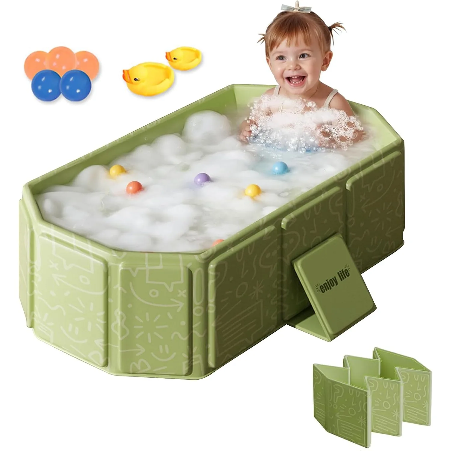 durable-baby-tub-folding-baby-bath-tub-portable-pvc-thicken-large-tub-with-shower-ball-toys-duck-toys-for-baby-infant