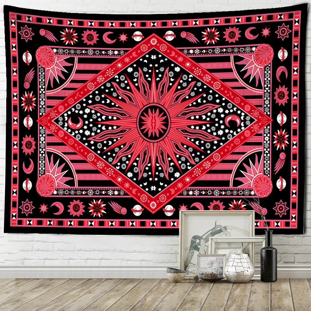 Burning Sun Tapestry Wall Hanging Bohemian Style Hippie Tapis Witchcraft Mandala Home Decor Background