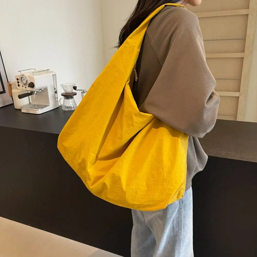 

Casual Solid Color Textured Draped Women's Tote Bag Canvas Reusable Shopping Bag Large Capacity Underarm Bags