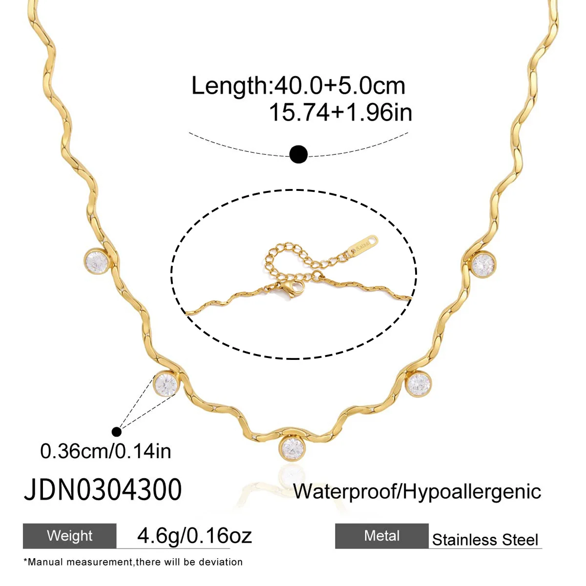 New Exquisite 18K Gold Plated Stainless Steel Waterproof Necklace For Women New Fashion Wave Zircon Necklace Jewelry 2026