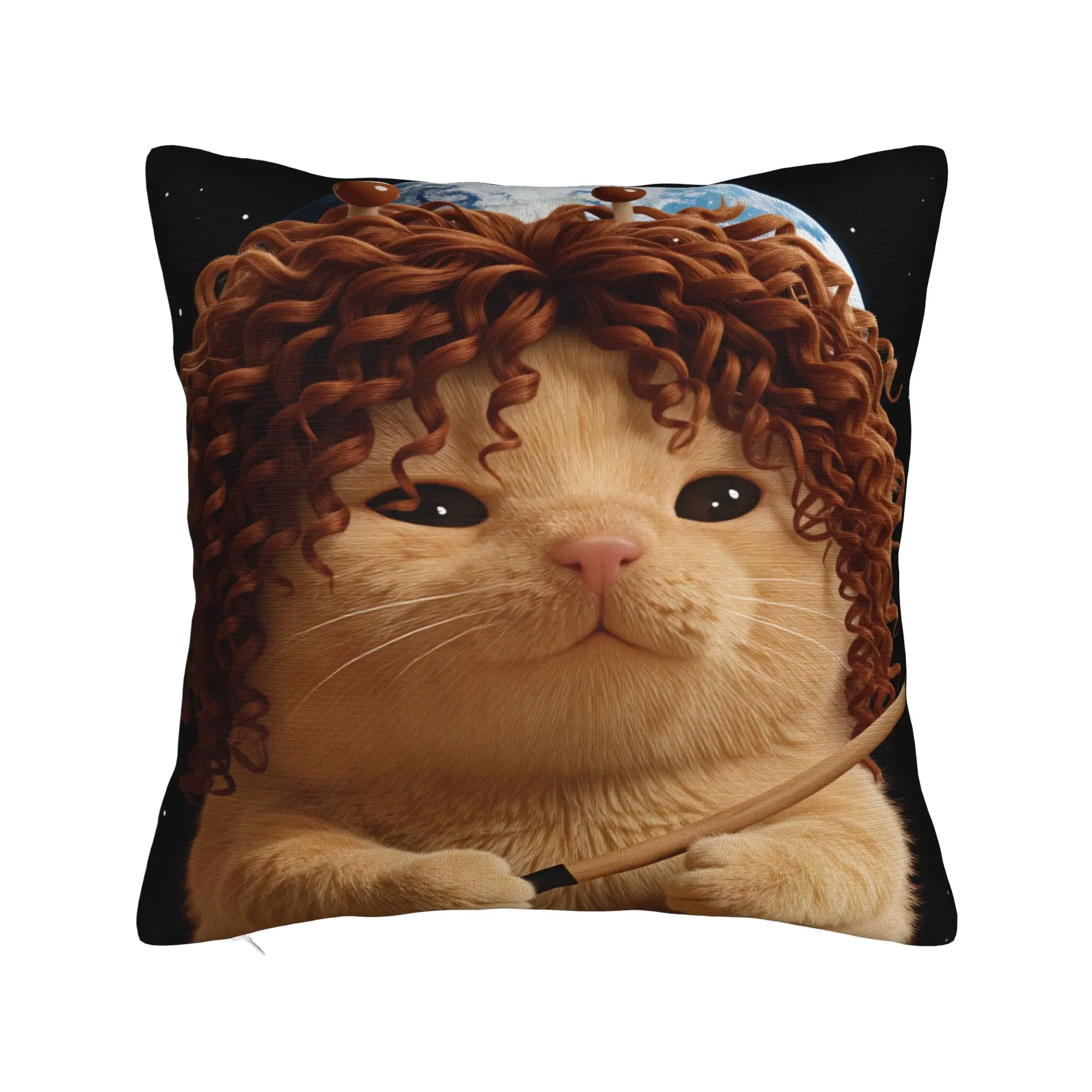 Curly Hair Aliens Cat Pillow Cover  Comfy Cushion Cover Vintage Pillow Case For Sofa Home Decor