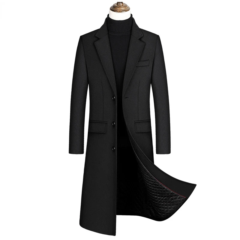 2022 New Extra Long Wool Trench Coat Male Winter Brand Mens Cashmere Coat Slim Fit Woolen Peacoat Windbreaker