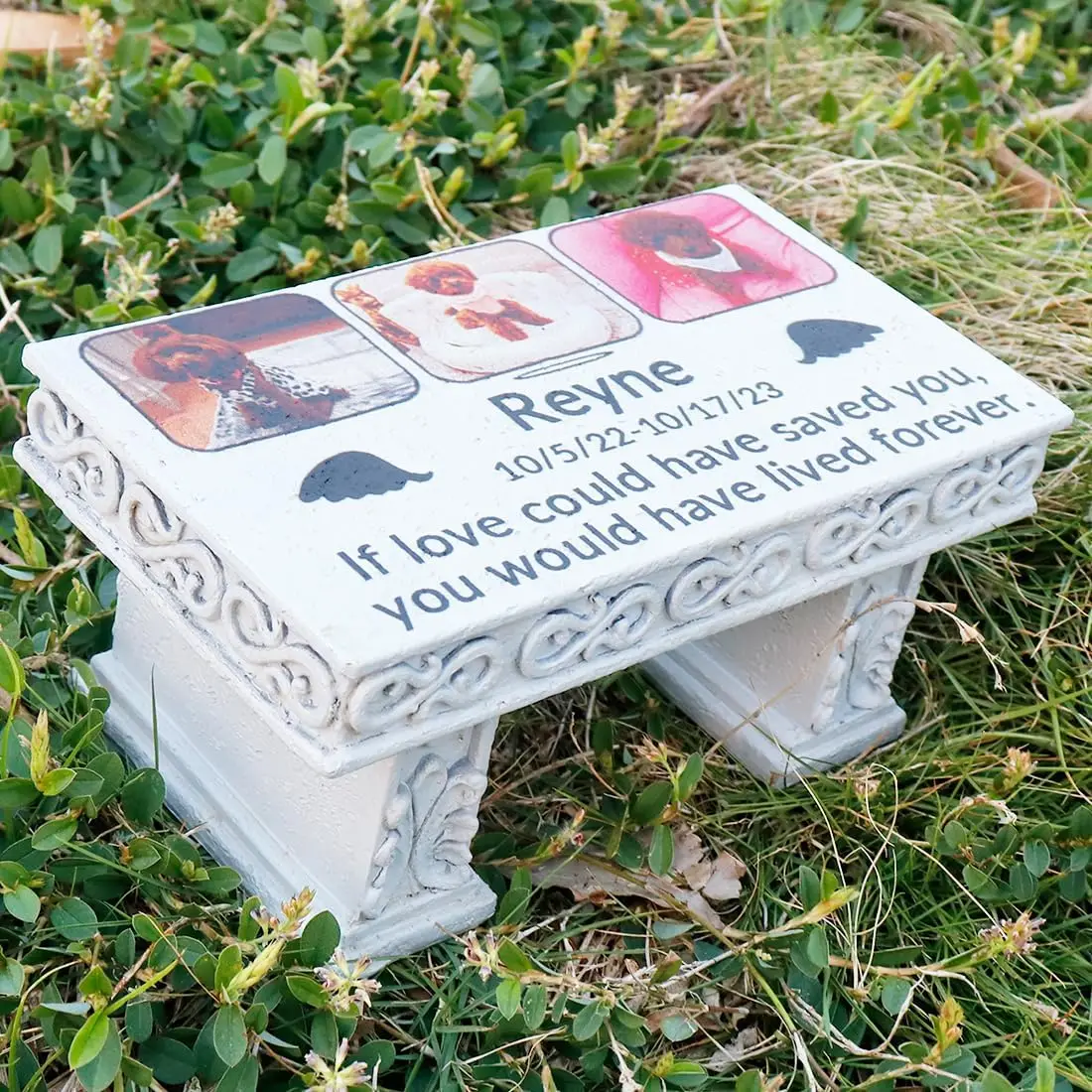 Personalized Memorial Bench for Pet Human, Custom Pet Memorial Stone with Colorful Photo, Pet Grave Marker Dog Cat Headstone (C)