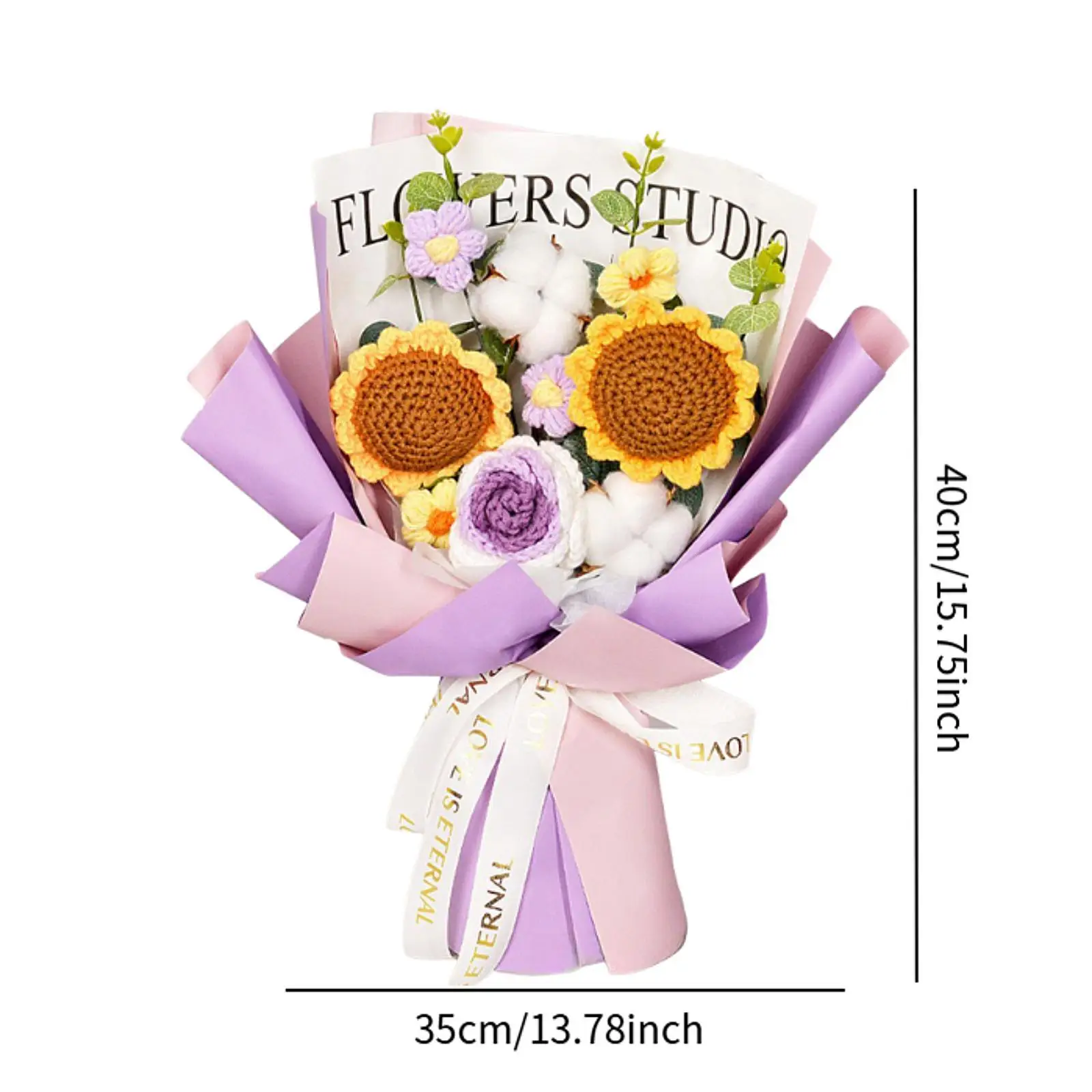 Knitted Crochet Bouquet Handmade Artificial Flowers Yarn Table Centerpiece Eternal Blessing Decoration for Wedding Gift