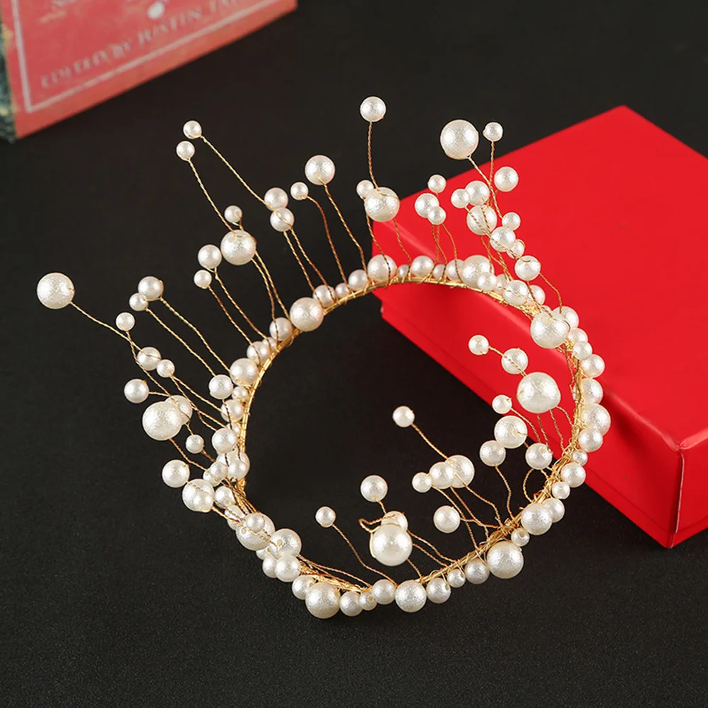 

Pearl Crown Cake Decoration Color Copper Wire Craft Birthday Wedding Party Cake Topper Ornament Hair Styling Tool