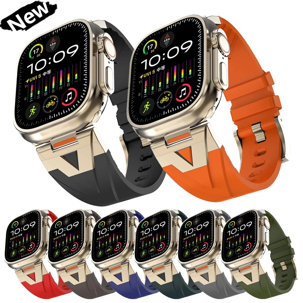 

Sport Silicone Band For Apple Watch Ultra 2/1 49mm Series 10 42/46mm Soft Strap For iWatch9 8 7 6 5 4 Se 45mm 44mm 41mm Bracelet