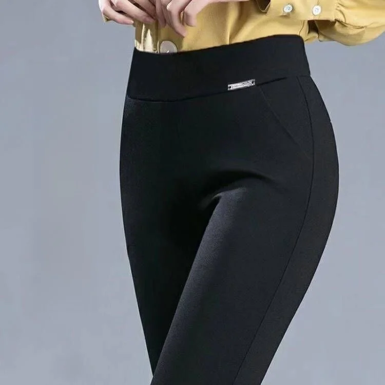 المرأة عالية الخصر Fce اصطف Thiened سراويل تقليدية الخريف الشتاء السراويل الصغيرة القدمين Sli أمي الملابس تسع نقاط