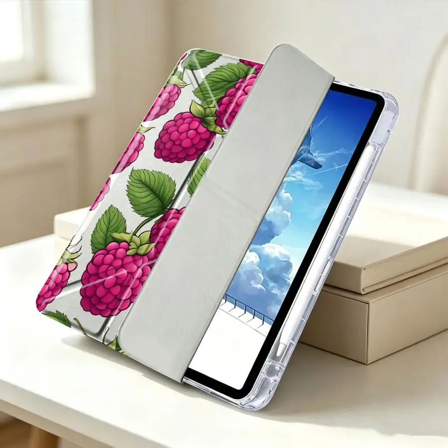 With Pen Slot Cover Tablet Case For iPad 10th Gen 11th Air 8 M2 M3 3 Mini 7 6 5 12th Pro 13 2025 2026 9th Cartoon Raspberry