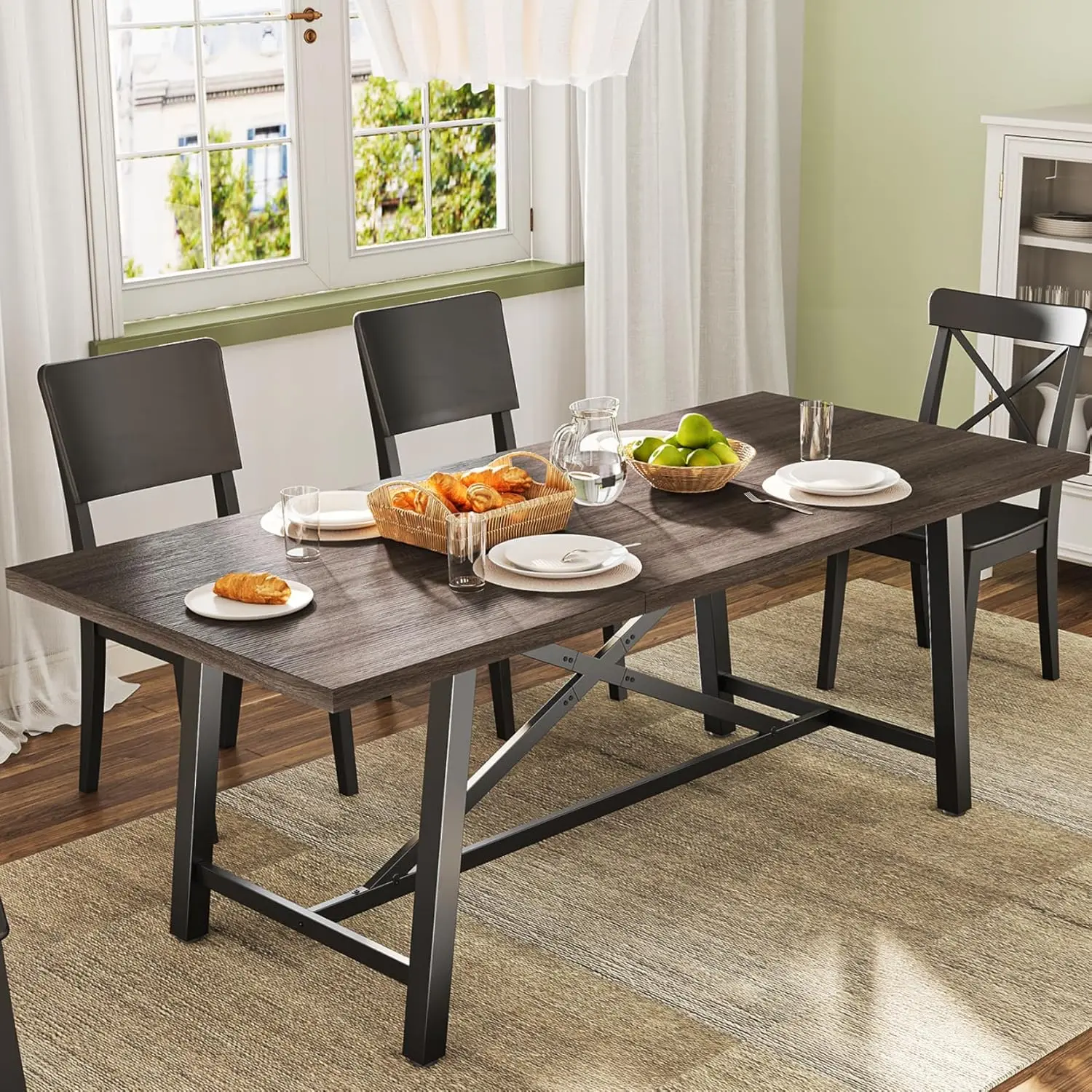 

71" Rustic Rectangle Dining Table for 6-8 People with Solid Thick Tabletop, Long Wooden Kitchen Dinner Table for, Customized