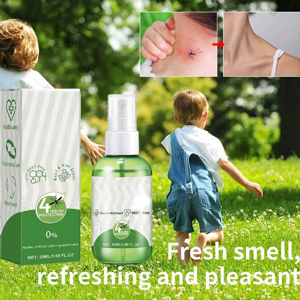 Spray Epelente de mosquitos para el cuerpo, Spray Natural de 50ml, Spray Epelente de insectos R para la piel, solución de cuidado antipicazón, Spray antimosquitos