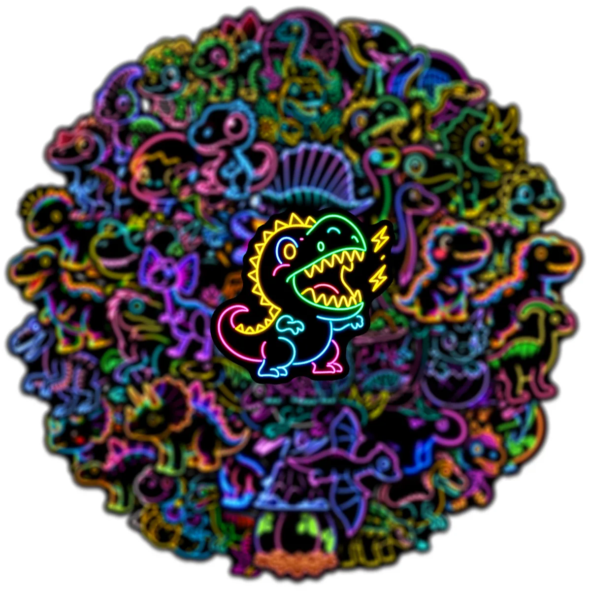 50 Stück Q-Style Neon-Leuchtende Dinosaurier-Graffiti-Aufkleber Lustige Cartoon-Sticker DIY Gepäck Handy Gitarre Skateboard Becher Klassisches Kinderspielzeug