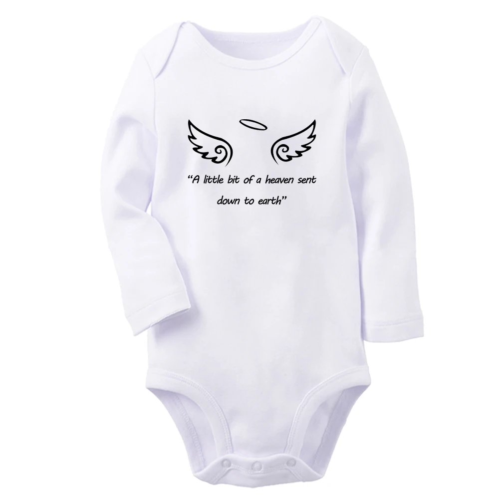 A Little Bit Of A Heaven Sent Down To Earth Cute Baby Rompers Boys Girls Fun Print Bodysuit Long Sleeves Jumpsuit Kids Clothes