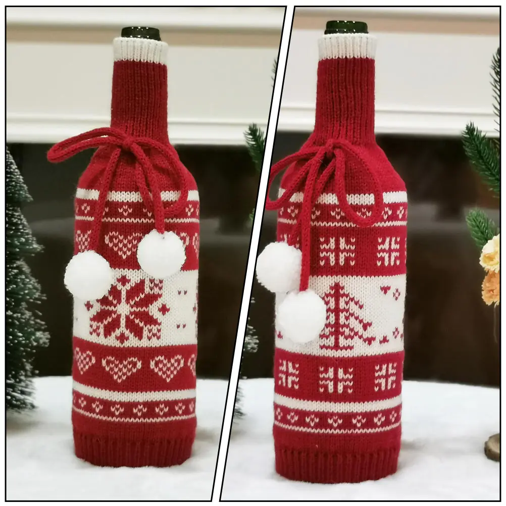 

3pcs Christmas Wine Bottle Cover Knitted Balls Reusable Washable Party Supplies Holiday Table Ornament