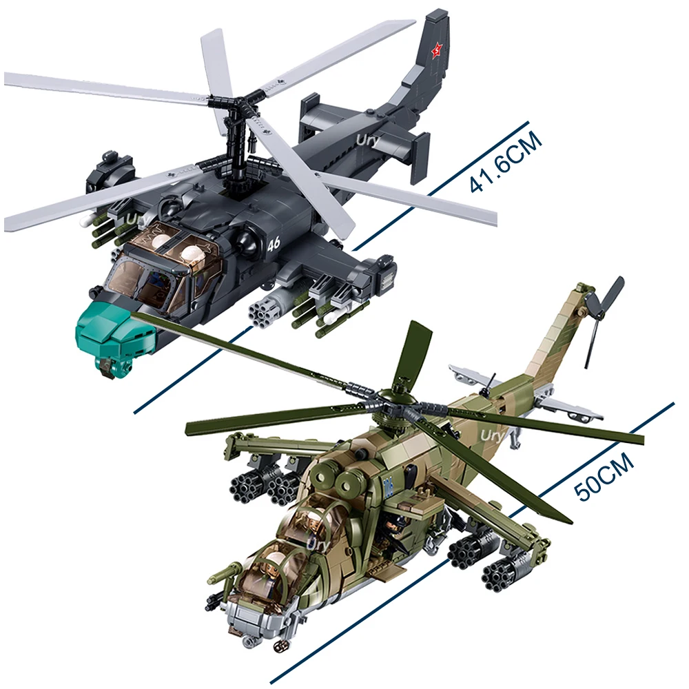 2023 Sluban Military WW2 Army Combat Helicopters Air Weapon M1-24S KA-52S Model Soldiers Building Blocks Toys for Boys Gifts