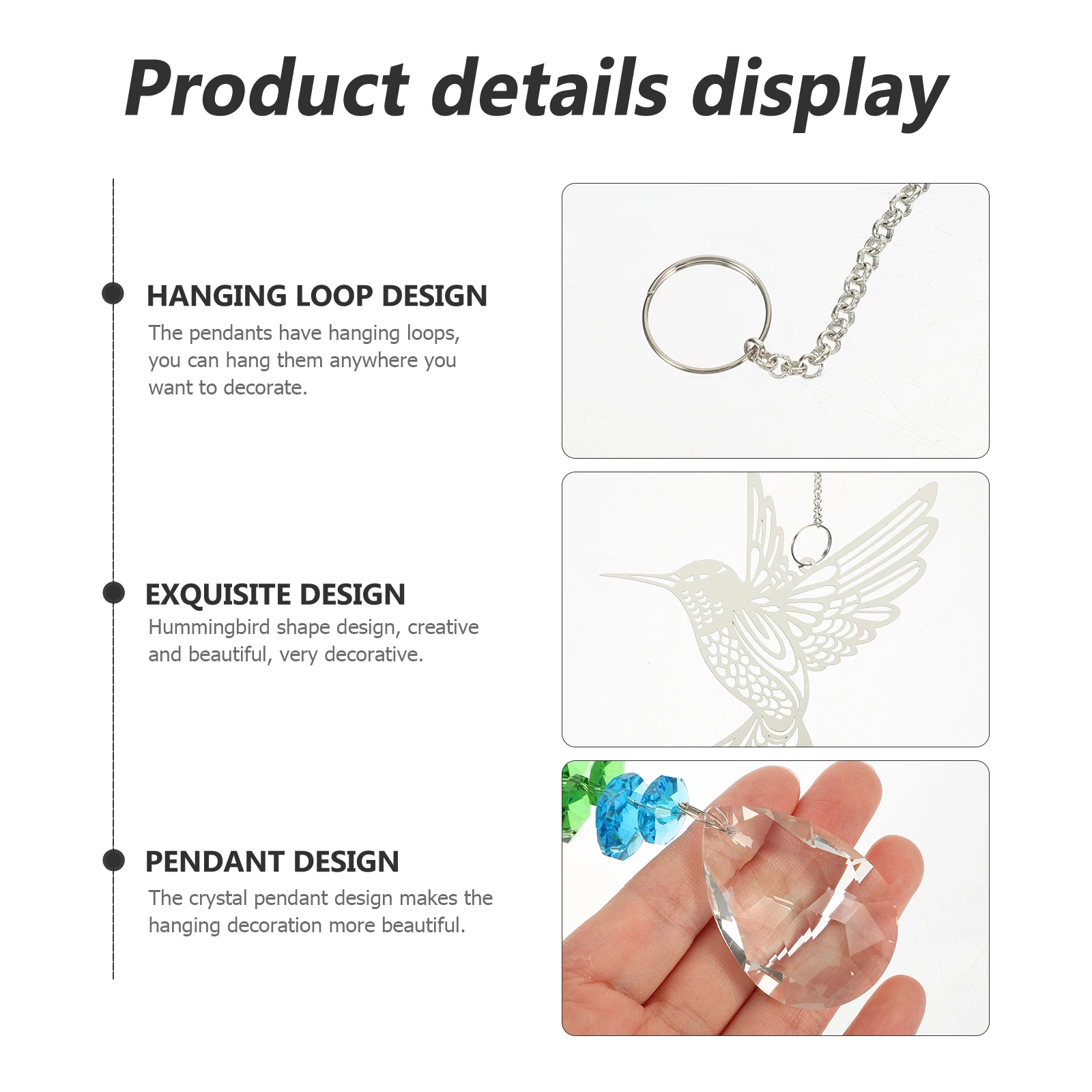 

4Pcs Crystal Colorful Hummingbird Pendant Elegant DIY Hanging Ornament Car Decoration Home Wall Pendant Auto Hanging Ornament