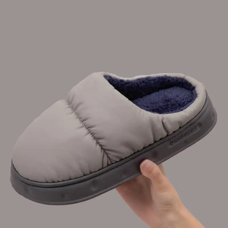 Weiche, dicke, wasserdichte Hausschuhe für Herren, Winter 2026, warme Plüsch-Innenschuhe, Übergröße 47, Paar-Baumwoll-Hausschuhe. – Detail 11