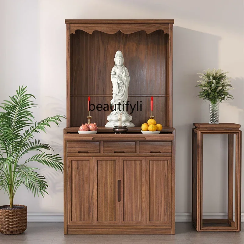 North American black walnut, new Chinese vertical cabinet for table offering, household solid wood Buddhist cabinet Gongtai