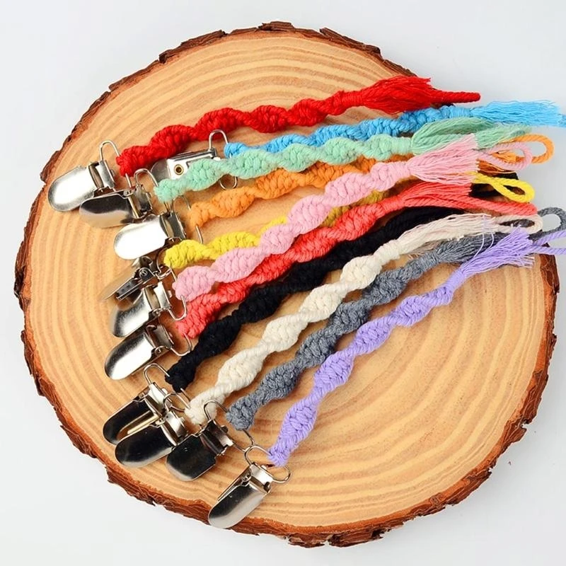 

J15U Baby Crochet Pacifier Chain Teething Soother Clip Hand Braided Teether Strap DIY Dummy Nipple Holder Shower Gifts