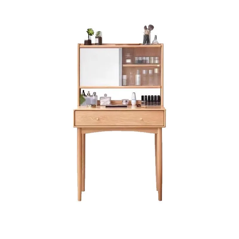 Solid wood dresser, small modern bedroom, simple small apartment makeup table, desk integrated 2025 new makeup mirror