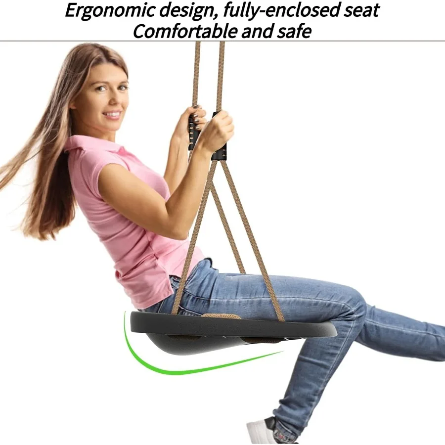 Assento de balanço resistente para adultos Balanço de árvore com cordas à prova de intempéries ajustável preto