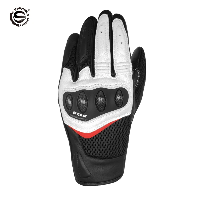 

SFK Black&White Women's Motorcycle Gloves Genuine Goat Leather Carbon Fiber Breathable Wear-resistan Knuckle Protect Security