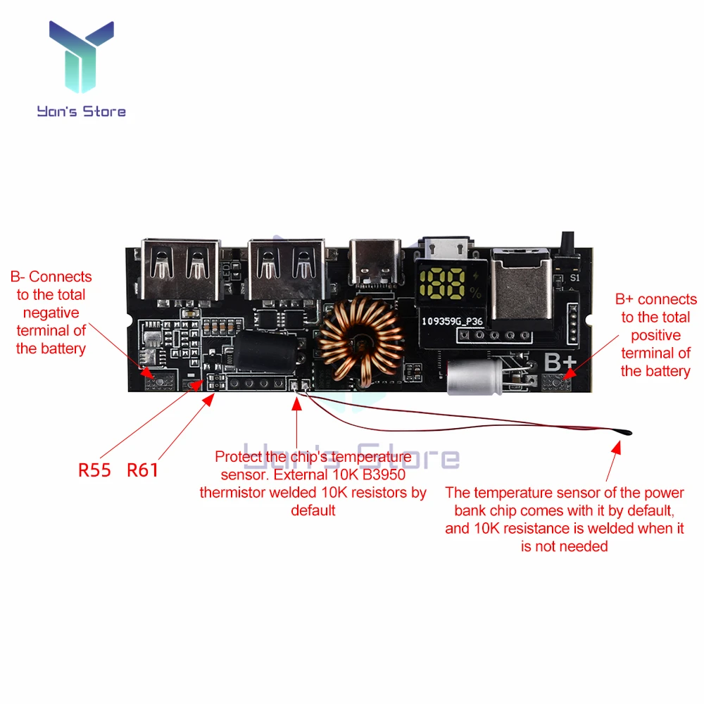 65W/100W QC3.0 PD 2.0 3.0 Mobile Power Bank PPS Fast Charge Module Micro/Type-C USB 18650 Charging Module Temperature Protection