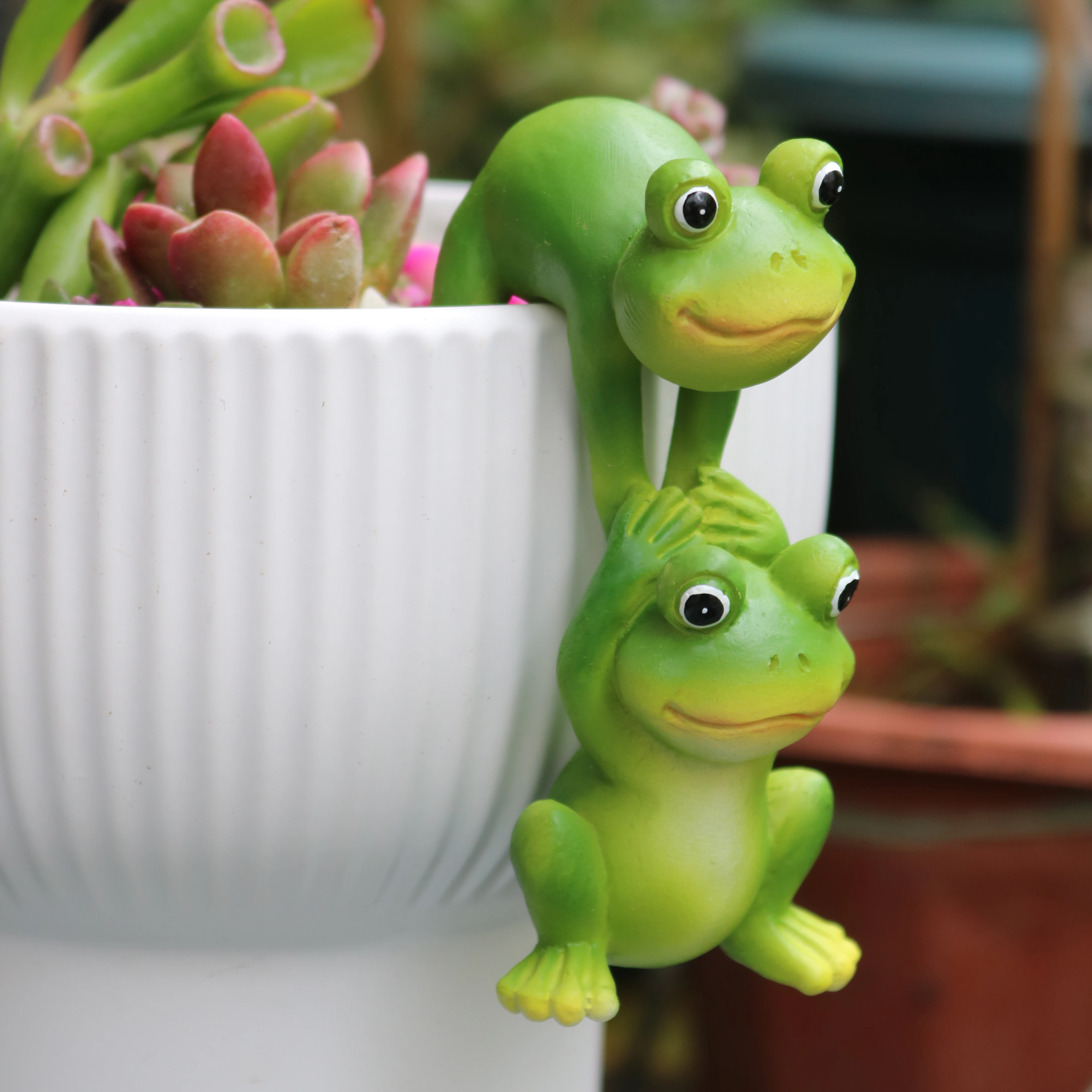 Hängende Froschpaar-Topfverzierung, Froschfigur aus Kunstharz für Blumentopfkanten, Garten- und Balkondekoration