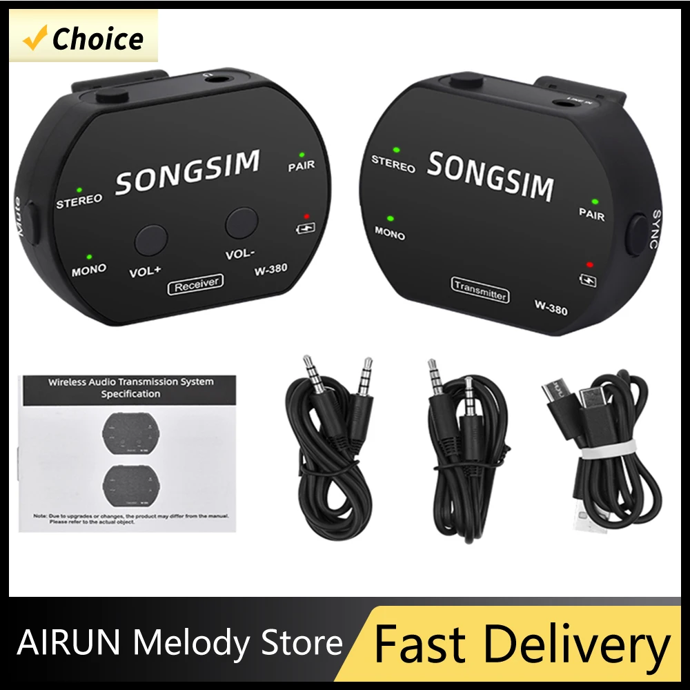 W-380 سماعة أذن لاسلكية نظام نقل Mnitor قابل لإعادة الشحن ستيريو أحادي كتم وظيفة الارسال مع زر الصوت #1