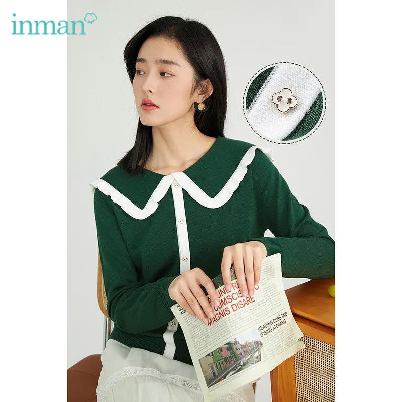 

INMAN Sweet Women's Sweater Spring Autumn Tops Casual Thin Doll Shawl Lapel Knitted Pullover Sweater Jacket For Women Clothing