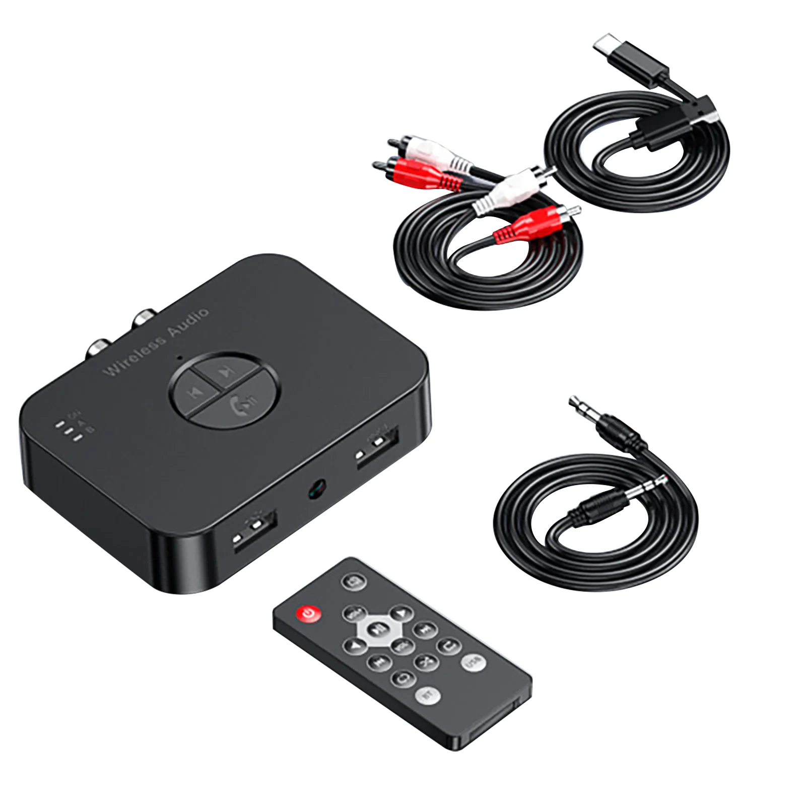 

Bluetooth-приемник 5.4 для домашней стереосистемы с двумя USB-портами, аудиоадаптер с RCA/AUX и пультом дистанционного управления, для беспроводного подключения старых колонок