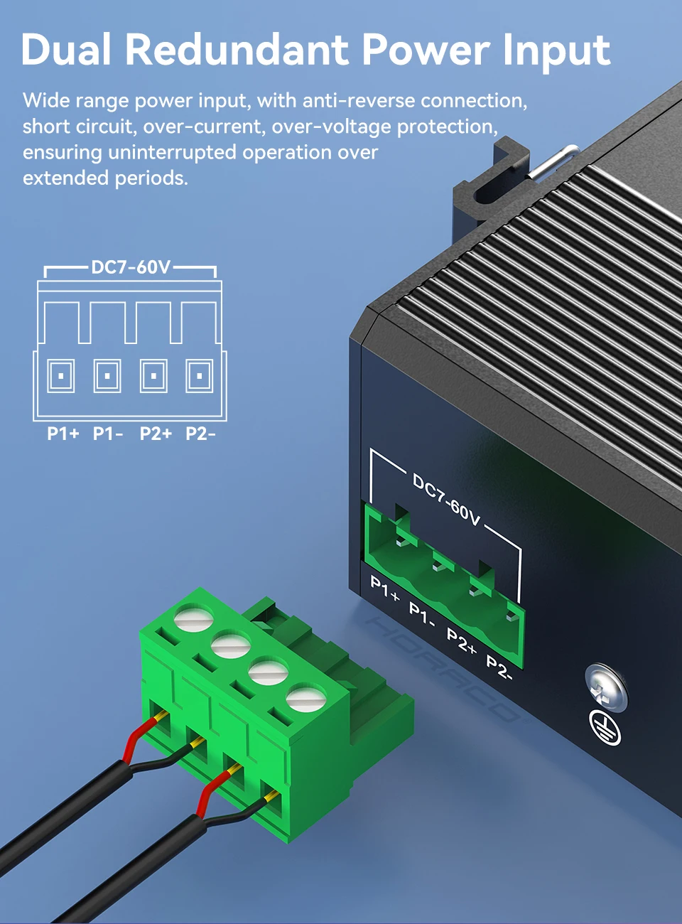 HORACO 8 Port 100 M Industrieschalter 10/100 M Mini Industrie Ethernet Netzwerk-Switch DIN-Schiene Plug-and-Play IP40-Schutz – Detail 6