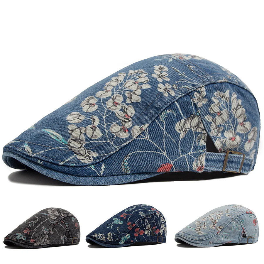 Vintage Fashion Nz - New Vintage Print Denim Beret Women
