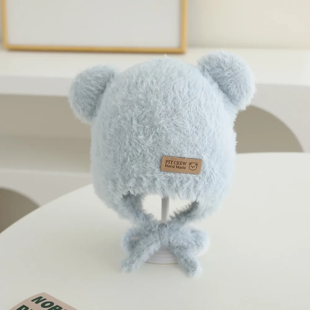 

New Bear Ear Protection Hat Solid Velvet Windproof Toddler Warm Headgear Beanies Winter