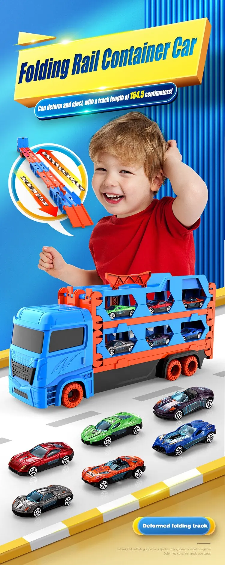 Children's Toy Deformation Catapult Truck Alloy Car Model Folding Storage Transport Vehicle Gifts