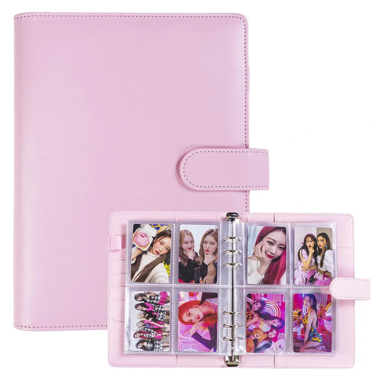 

A5 Kpop Photocard Binder Card Collector with Double Side 4-Pocket Card Pages, 6 Ring Marcaroon Binder Album with 80 Card Slots