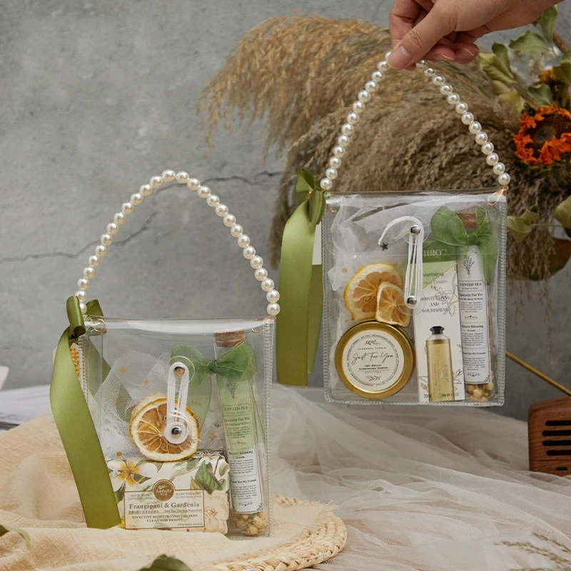Gift Bags com Pearl Handle, Clear, PVC Gift Bag, Favor do casamento para convidados, Atacado, Eid Mubarak Embalagem