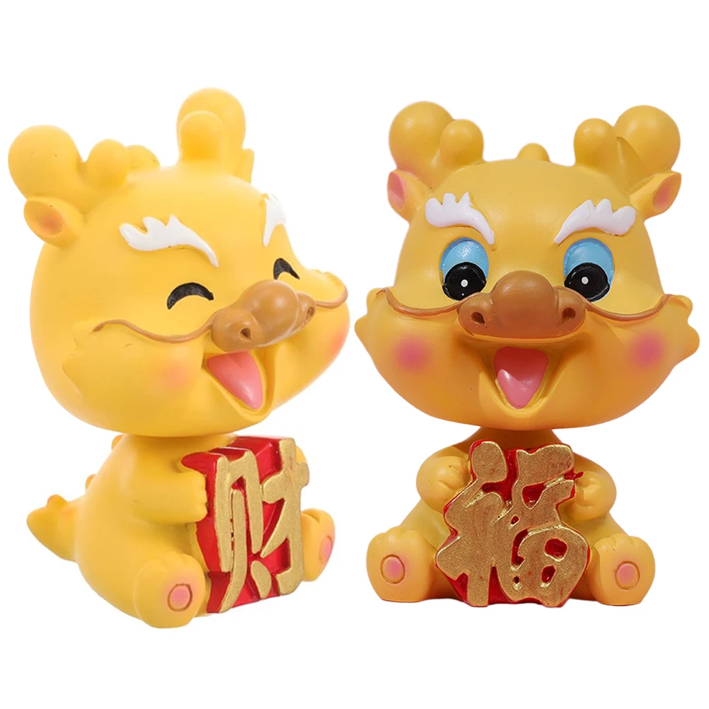 

2 Pcs Creative Home Furnishings Dragons Decoration New Year Figure Chinese Decorations Desktop Office