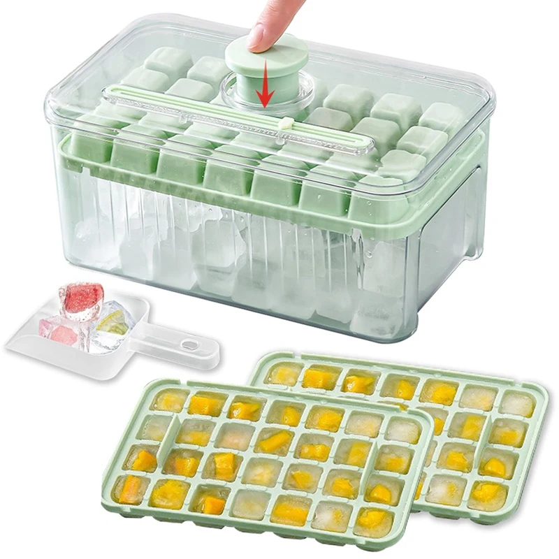 

Ice Trays For Freezer Ice Cube Tray With Lid And Bin 56PCS Ice Cube Trays With Ice Scoop For Whiskey Cocktail Coffee