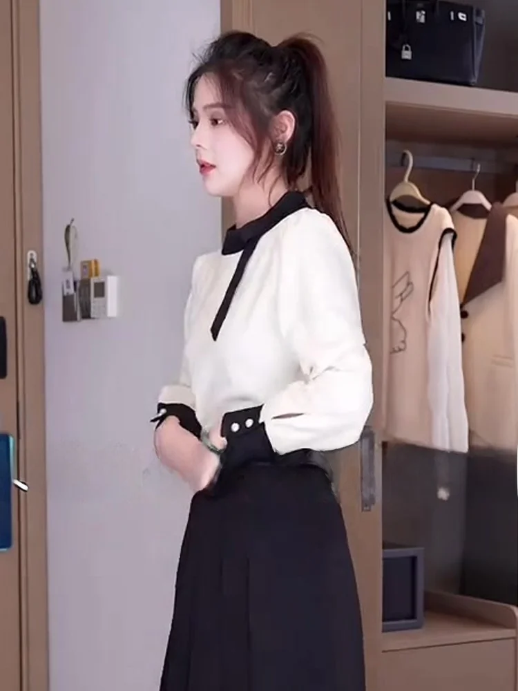 

Ele Color Blo Design Luxury irt Women's mat Faion Top Autumn Season Long Sve Loose Fit Commute Sle