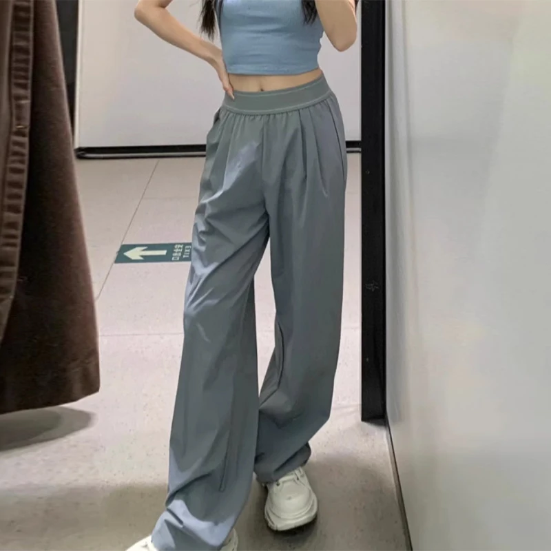 Pantalones rectos de Yoga para mujer, cintura elástica de pierna ancha para ejercicio, pantalones femeninos de secado rápido, pantalones de calle informales a la moda para mujer