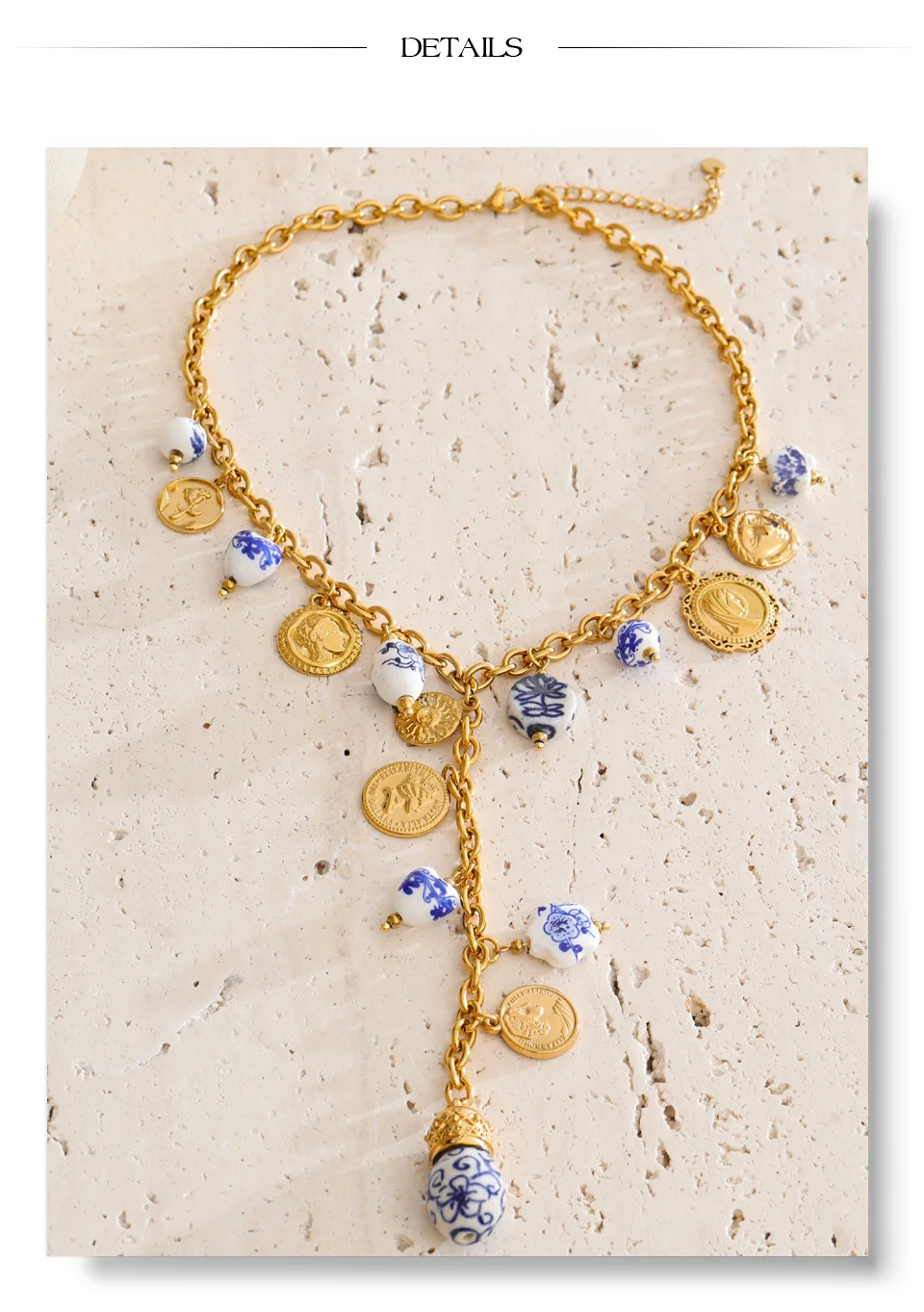 Yhpup Sommer-Halskette aus Edelstahl mit Keramik-Herz-Blumen-Anhänger, hochwertige Y-Kette, trendiger moderner Schmuck – Detail 7