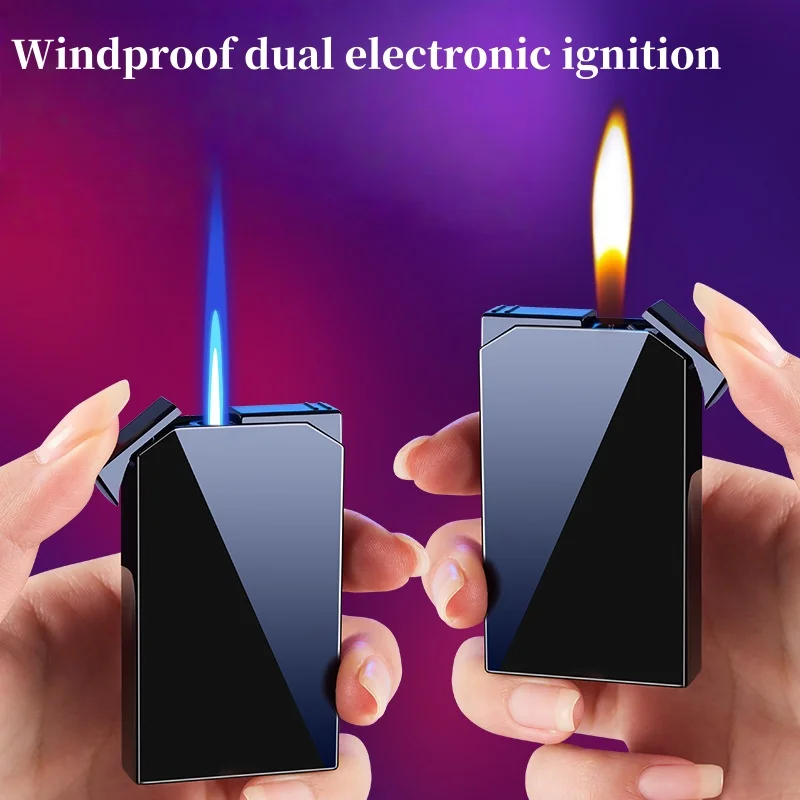 

Fashionable Gradient Dual Flame Lighter Windproof Direct Blue Flame+Open Flame Metal Inflatable Lighter Men's Exquisite Gift