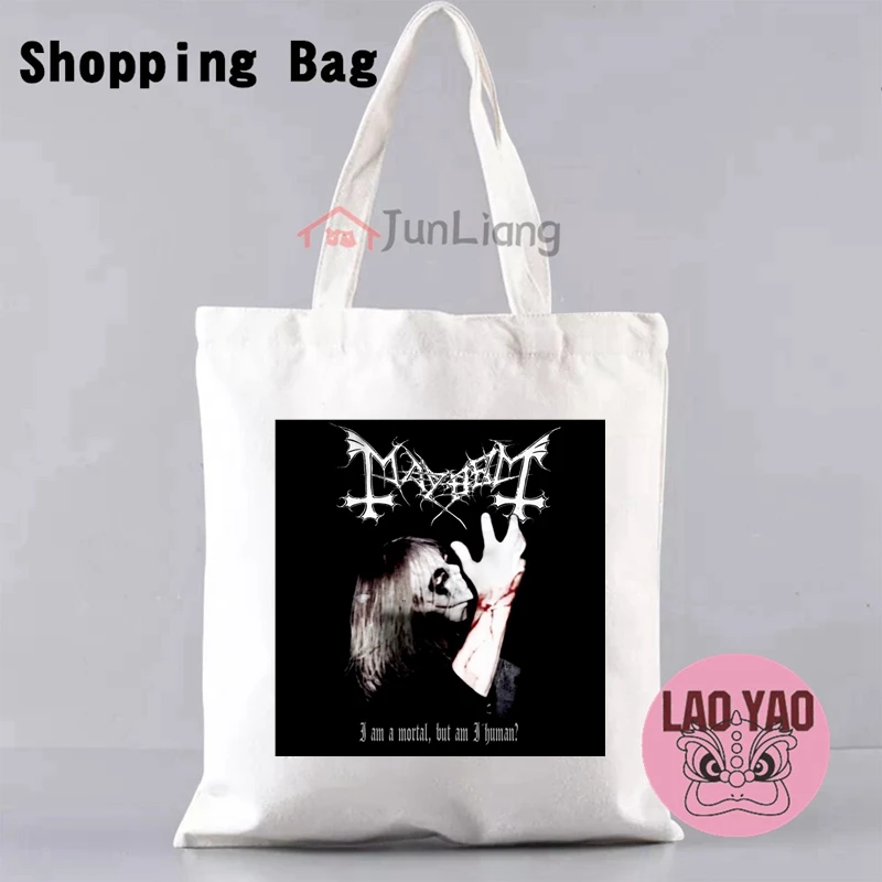 Mayhem Black Metal Band Tote Bags for Student Fans Gift Totebag Canvas Bag Women Shopper Shopping Aesthetic Woman Cloth Large