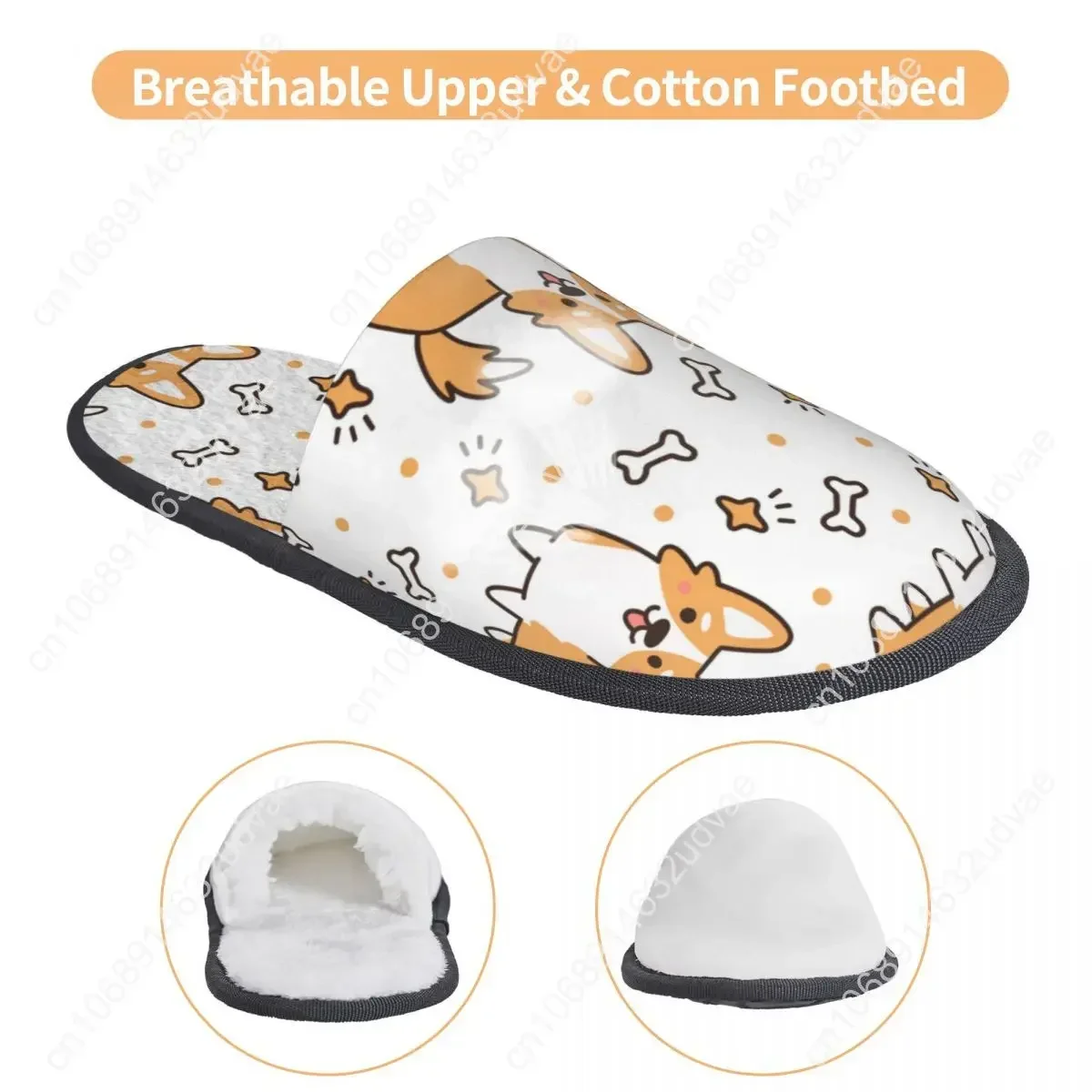 Men Women Plush Indoor Slippers Cute Dog Breed Welsh Corgi Hearts Stars Bones Warm Soft Shoes Home Footwear Autumn Winter 2023