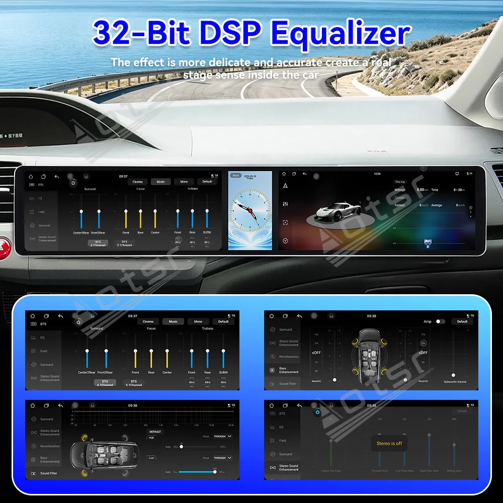Dual 12.3” Triple Screen Android 15 Carplay For Honda Civic Iron Gray  2012–2015 Gps Navigation Car Radio HD Touch Screen