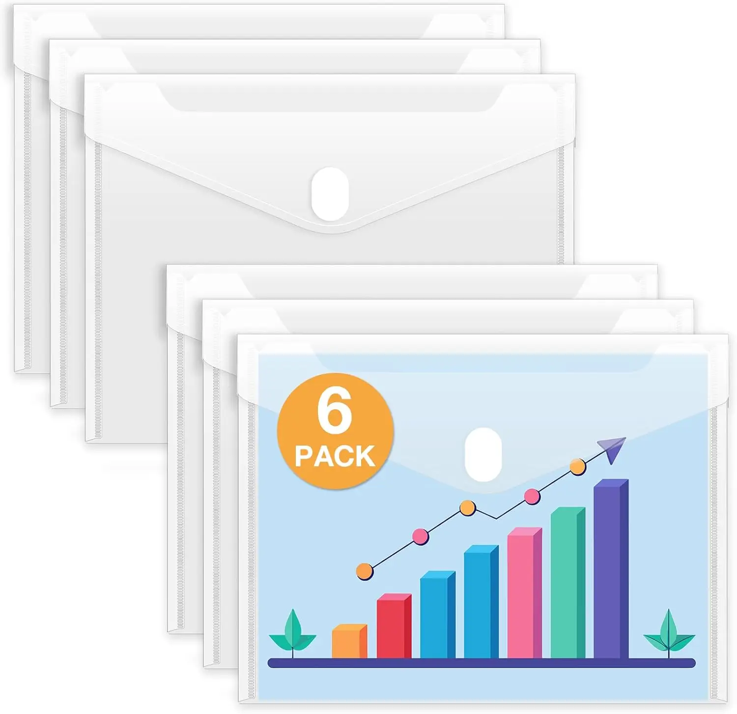 

New 6 Pack Plastic Envelopes File Folder, A4/A5/A6/A7 Bill Receipt Paper Holder Organizer Folder with Closure for School Office