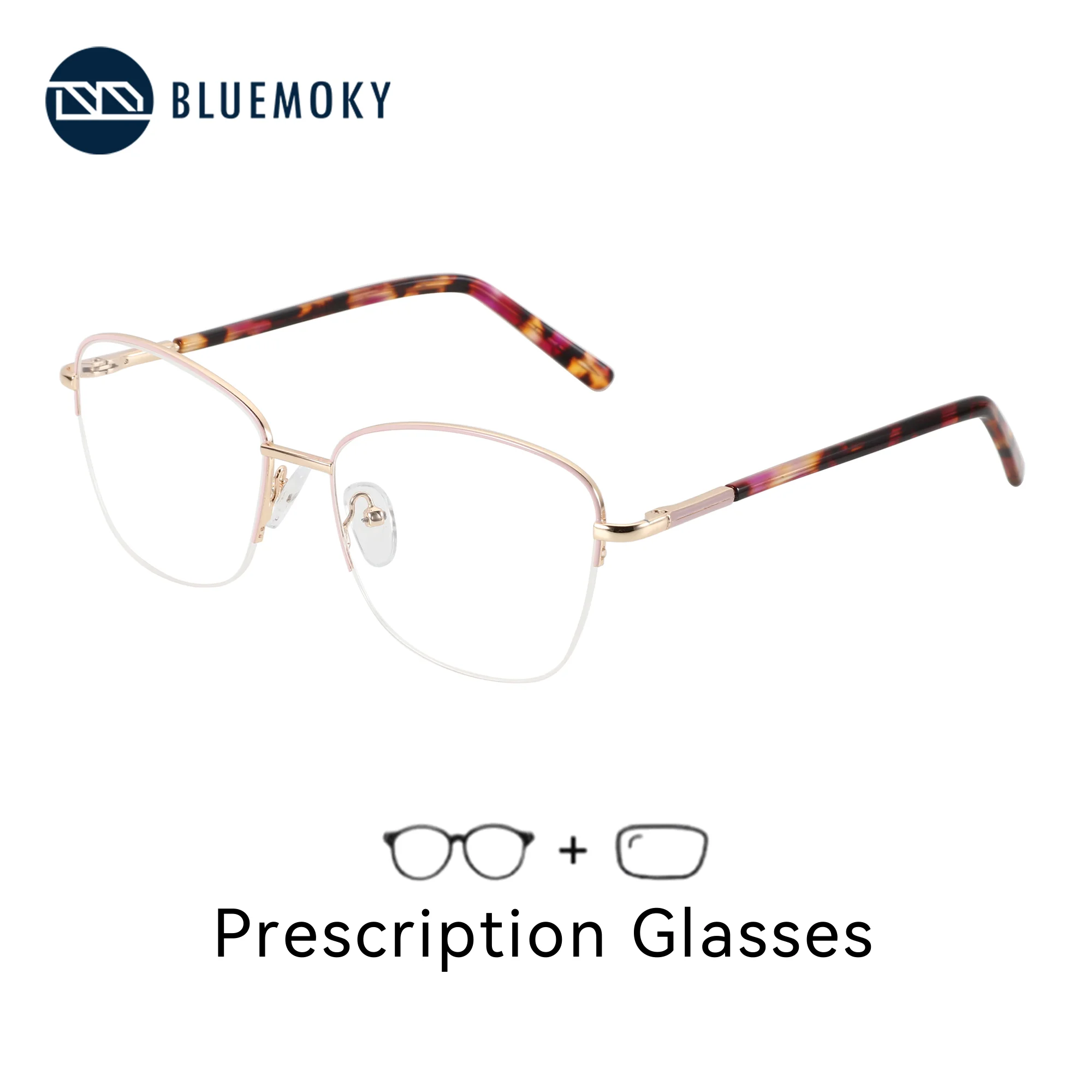 

BLUEMOKY L Size Metal Butterfly Half Rim Prescription Glasses Photochromic Multifocal Optical Lenses Myopia Eyewear