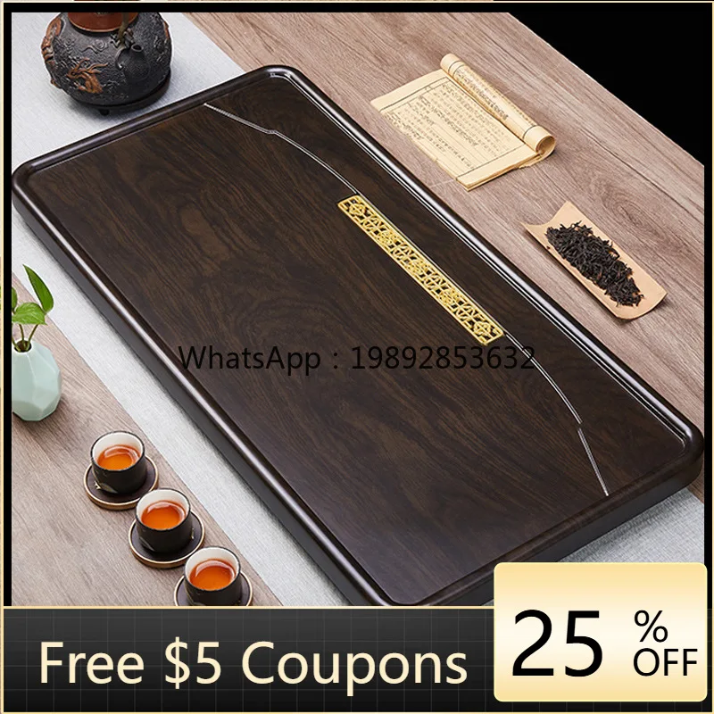 YFY Solid Ebony Tea Tray Solid Wood Home Office Large and Small Sizes Drainage Living Room Natural Wood
